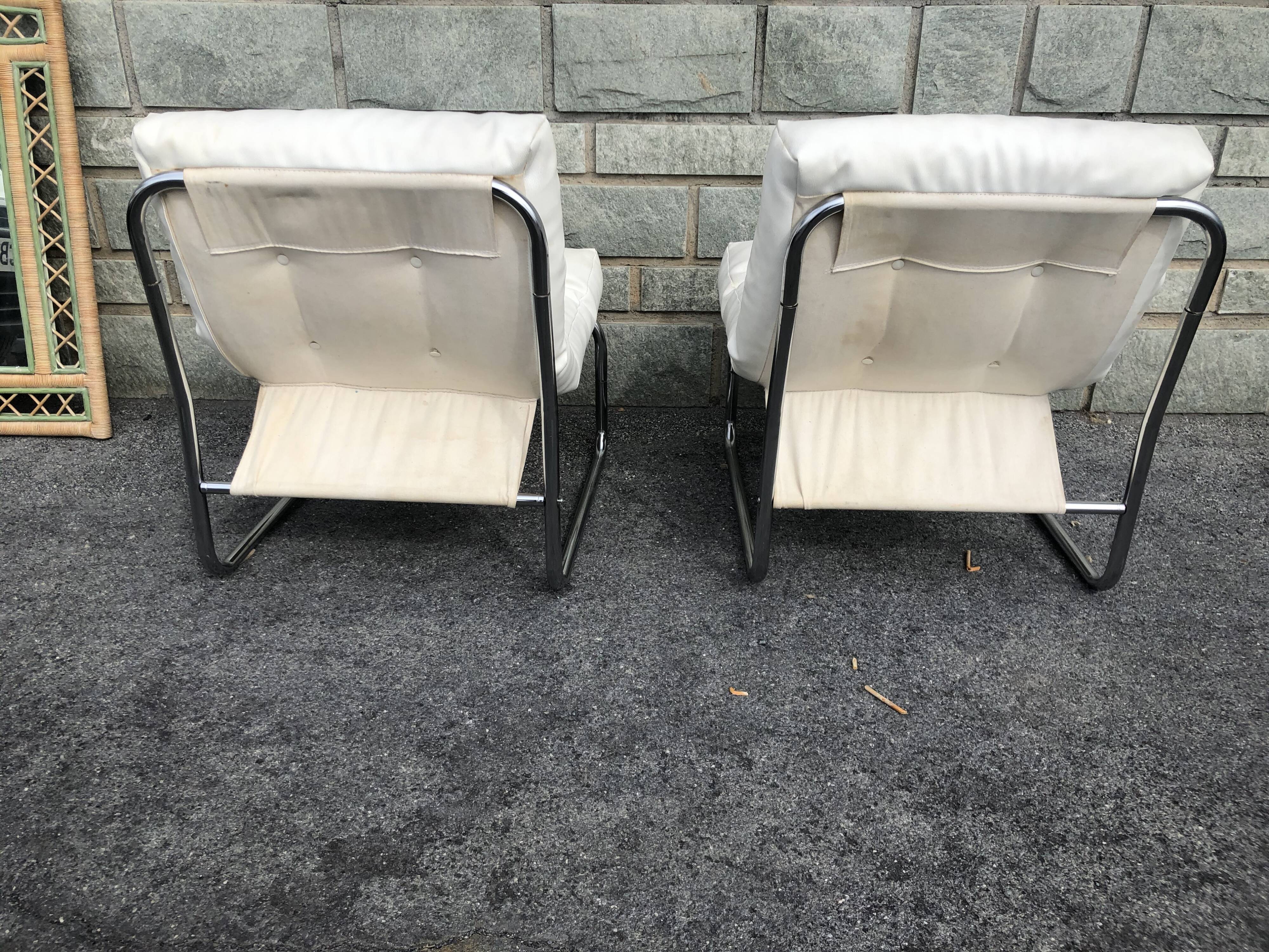 Pair of white skai chairs by Gillis Lundgren 1970