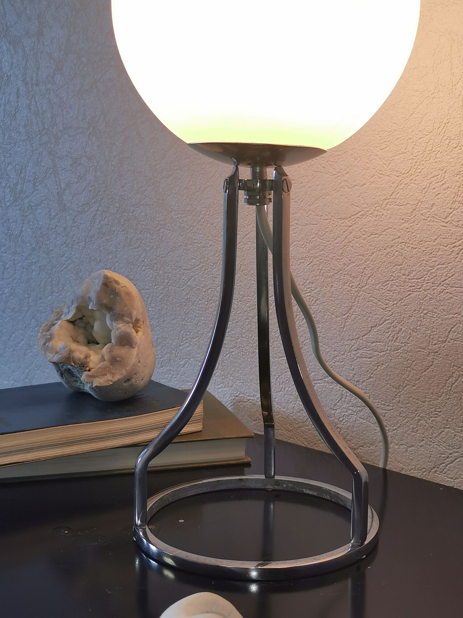Lamp sphere of frosted glass, chrome steel, art deco, 1950