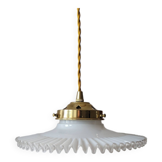 Pleated opaline pendant light