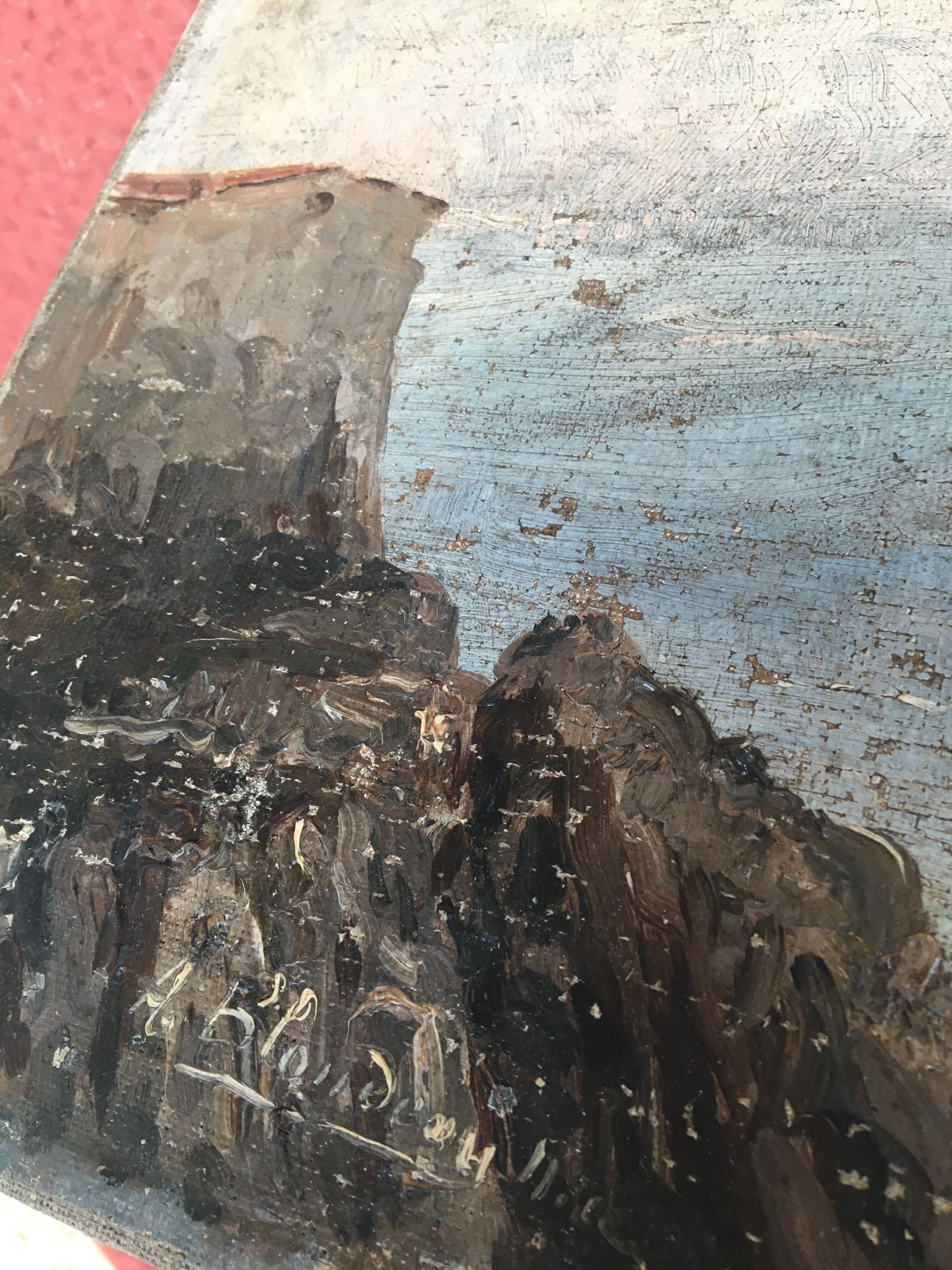 Oil on "marine" canvas, early 20th century