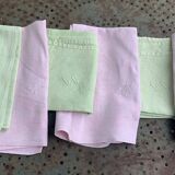 6 napkins, mismatched, pink and lime green, monogram M or CC