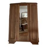 Antique wardrobe in raw solid oak: hanging space + shelves