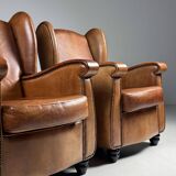 Set of 2 sheepskin club armchairs