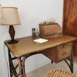 Rattan desk and vintage canning