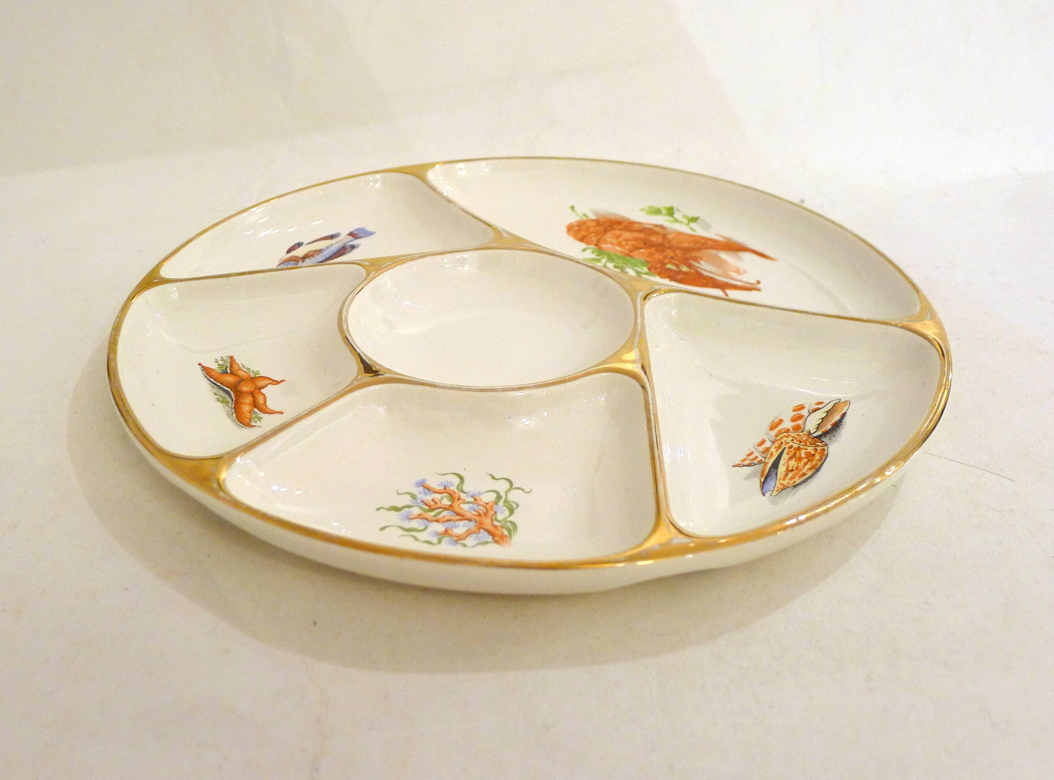 Appetizer plate, seaside design, Gien earthenware, 1960