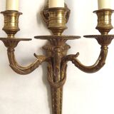 Magnificent Pair French Antique Bronze Triple Wall Lights Urn & Swag Detail