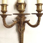 Magnificent Pair French Antique Bronze Triple Wall Lights Urn & Swag Detail