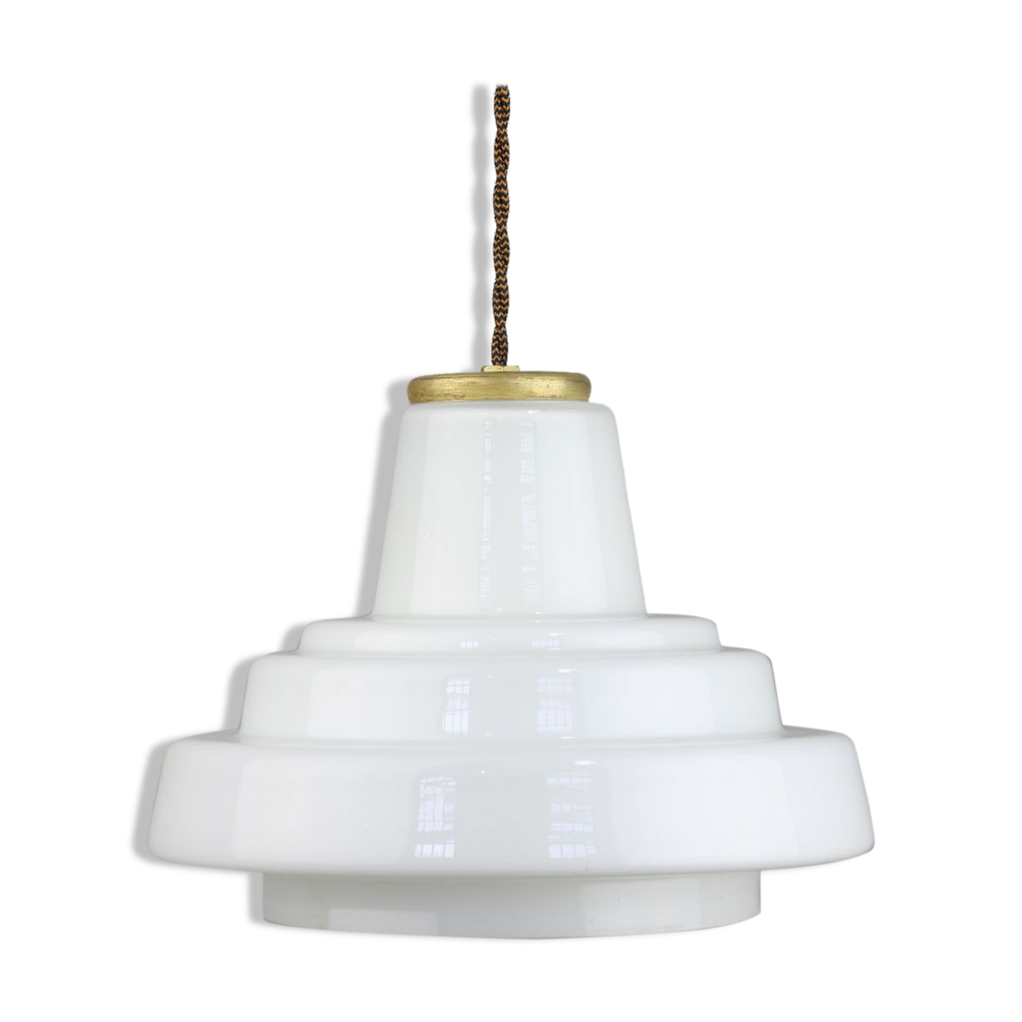 Mid-century Brass and Opaline Pendant Lamp, Italy