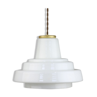 Mid-century Brass and Opaline Pendant Lamp, Italy