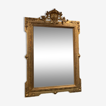 Ancien miroir bois stuc doré Napoleon 3 grand modèle
