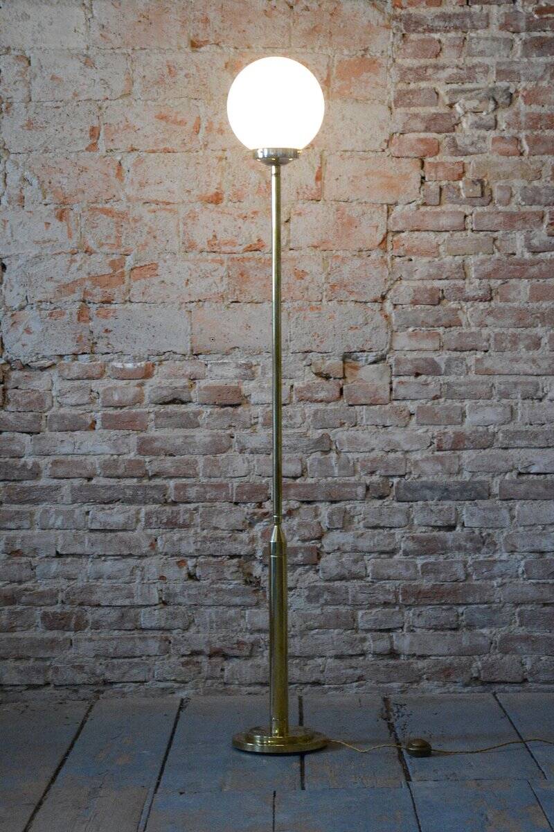 Mid-Century Modern Floor Lamp in Brass and Opaline Glass, 1960s
