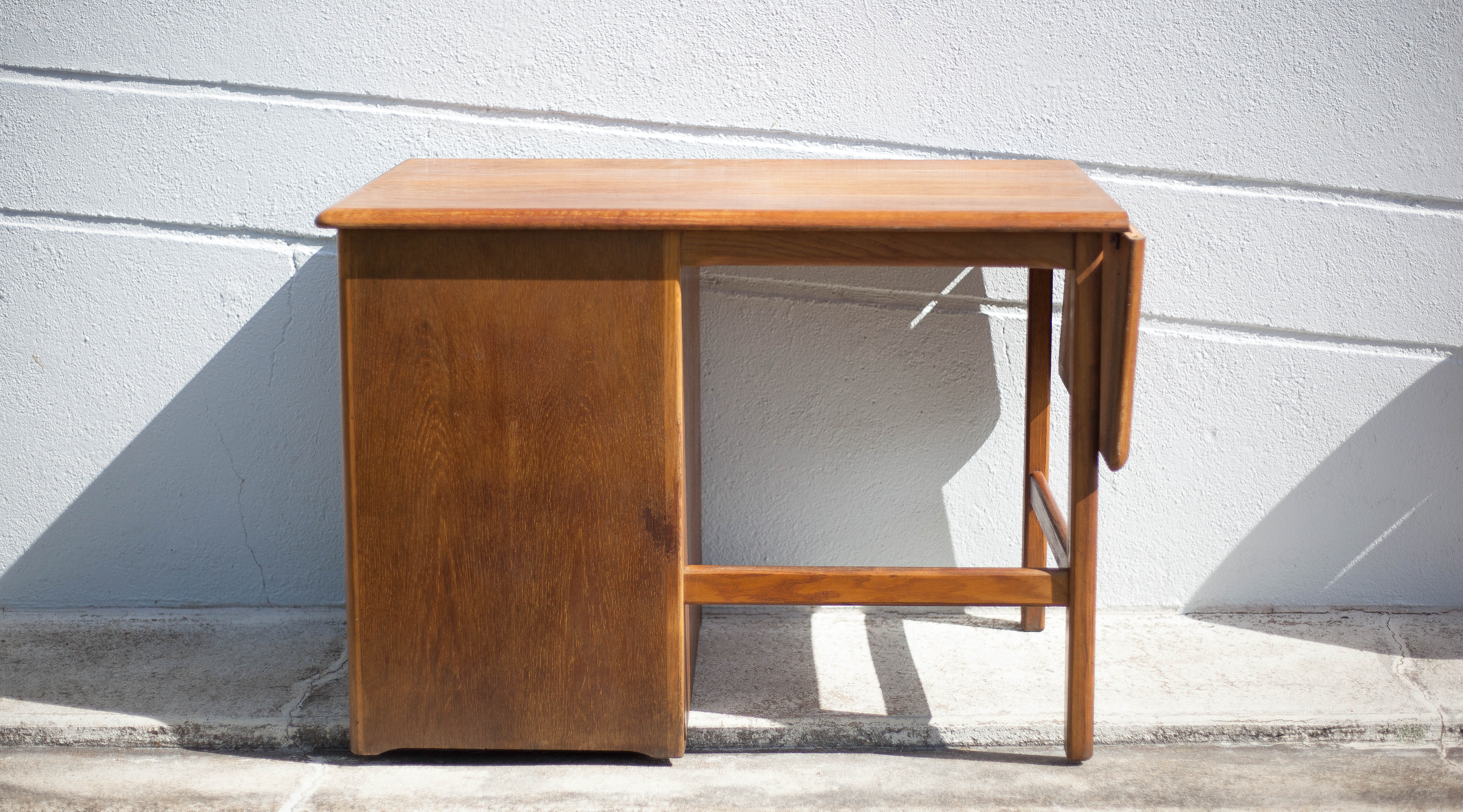 American wood desk, desk with drawers and folding extension, 50s