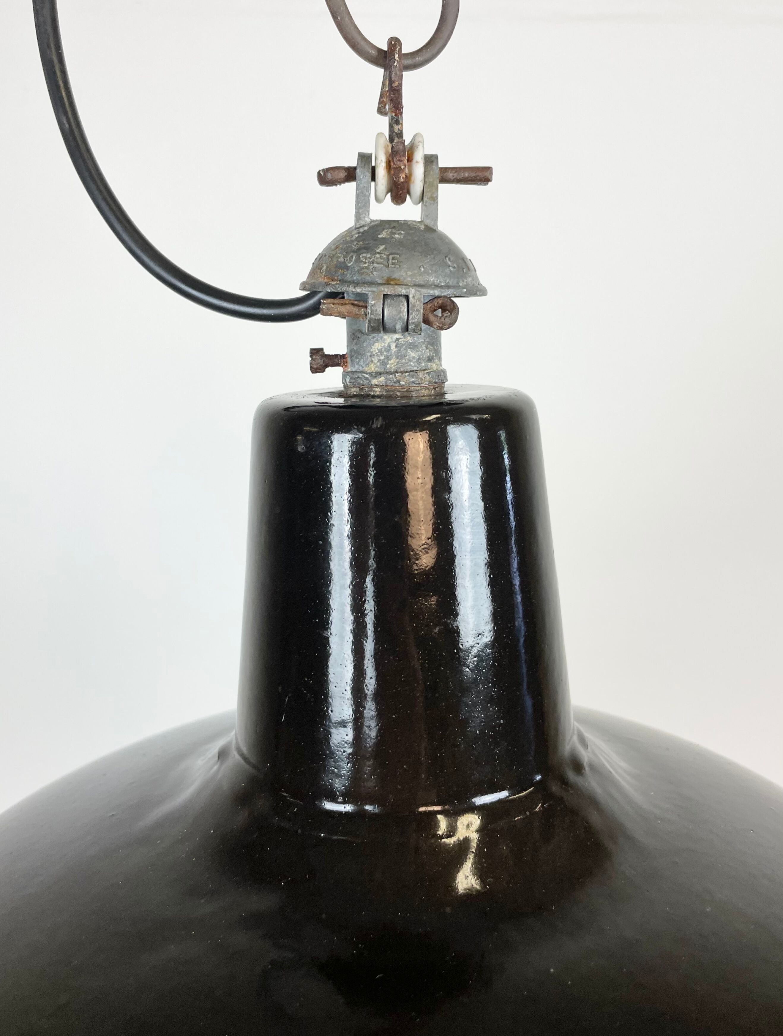 Industrial Black Enamel Hanging Lamp from Reluma, 1950s