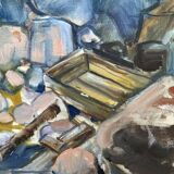 Large Abstractionism Landscape Oil Painting Signed Per Olof Netterblad, 1976