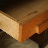 Vintage oak desk with its stool.