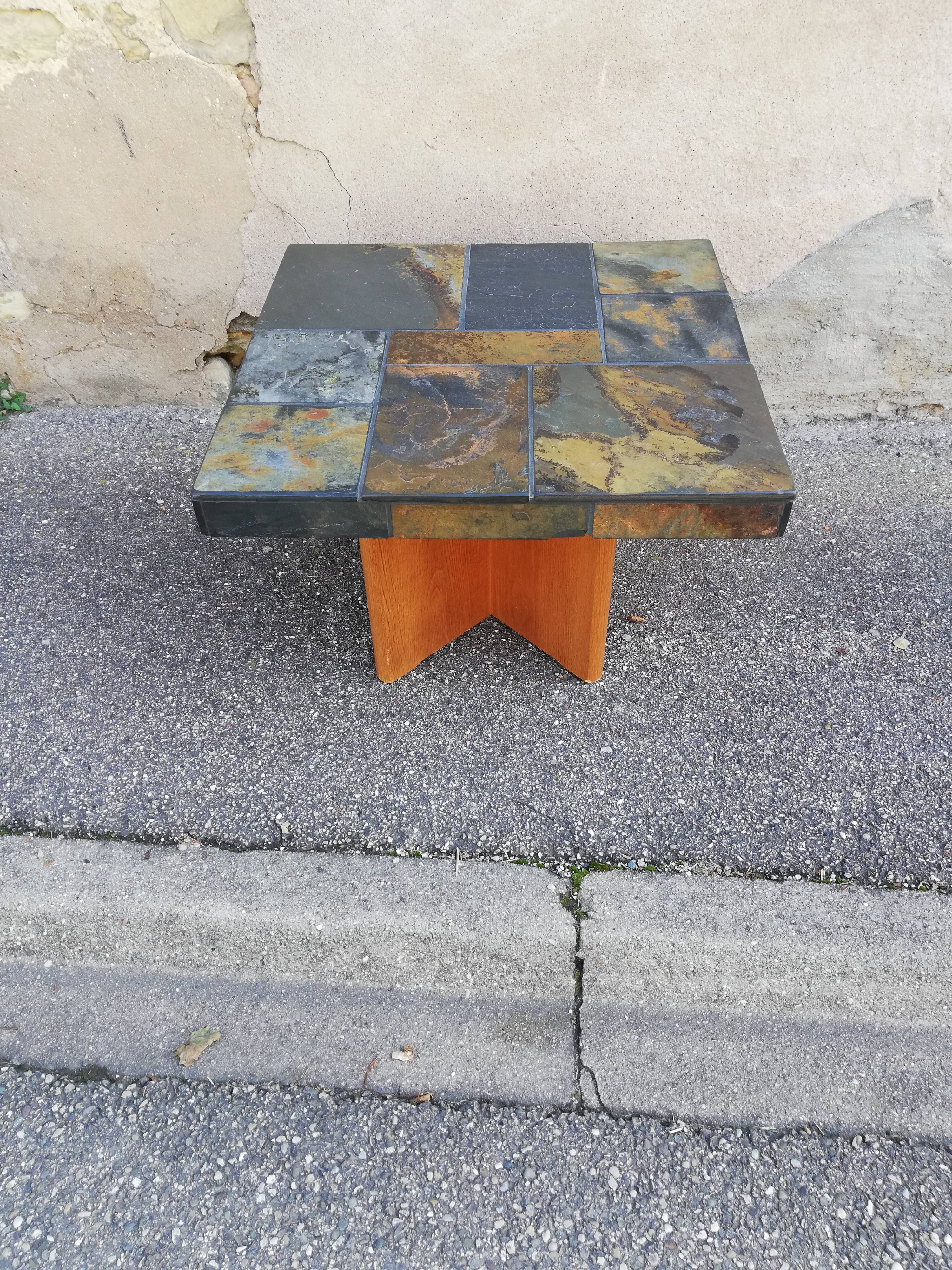 Table basse bois et pierre