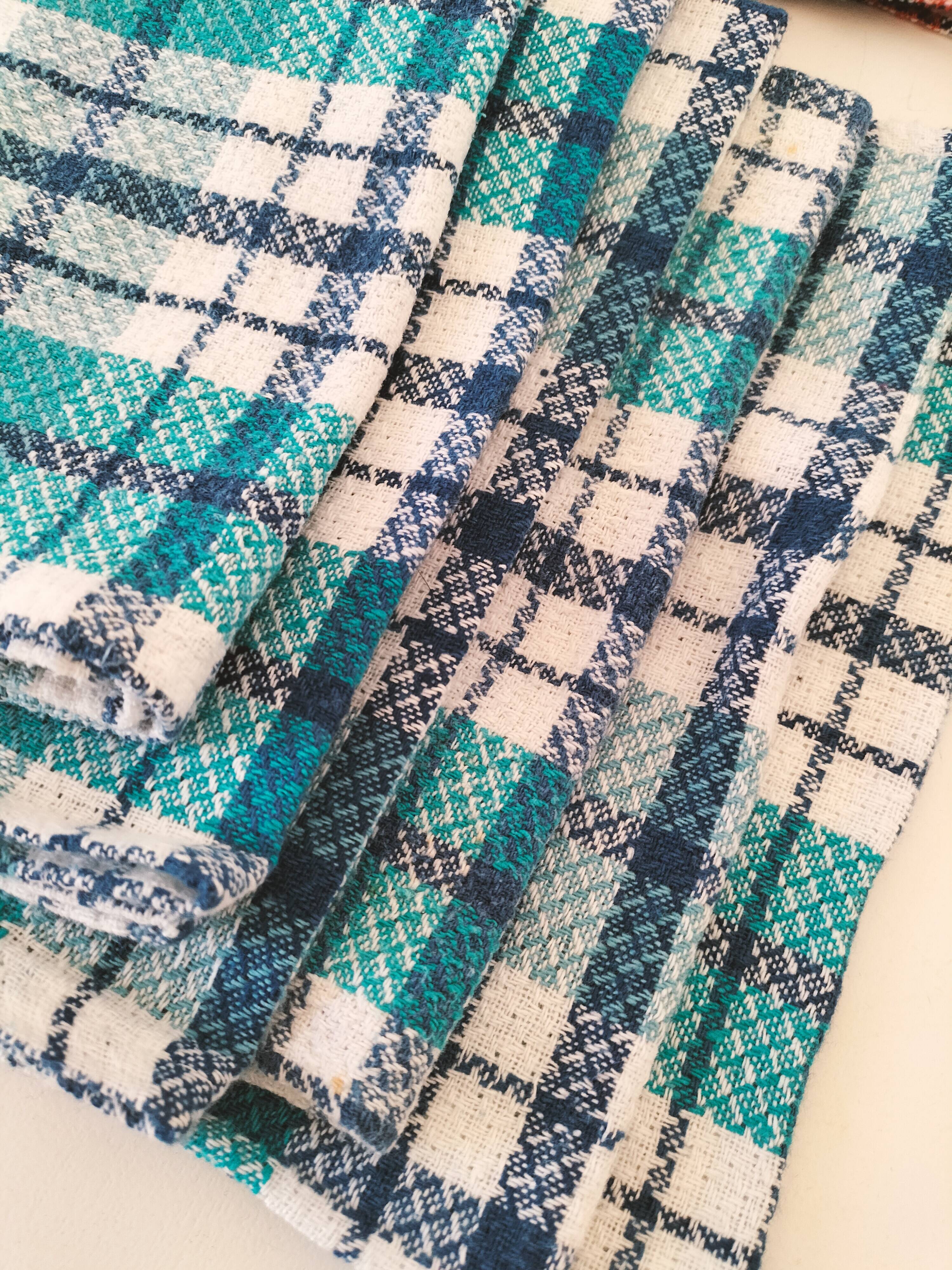 Ensemble de 12 serviettes vintage à carreaux – Rouge et turquoise