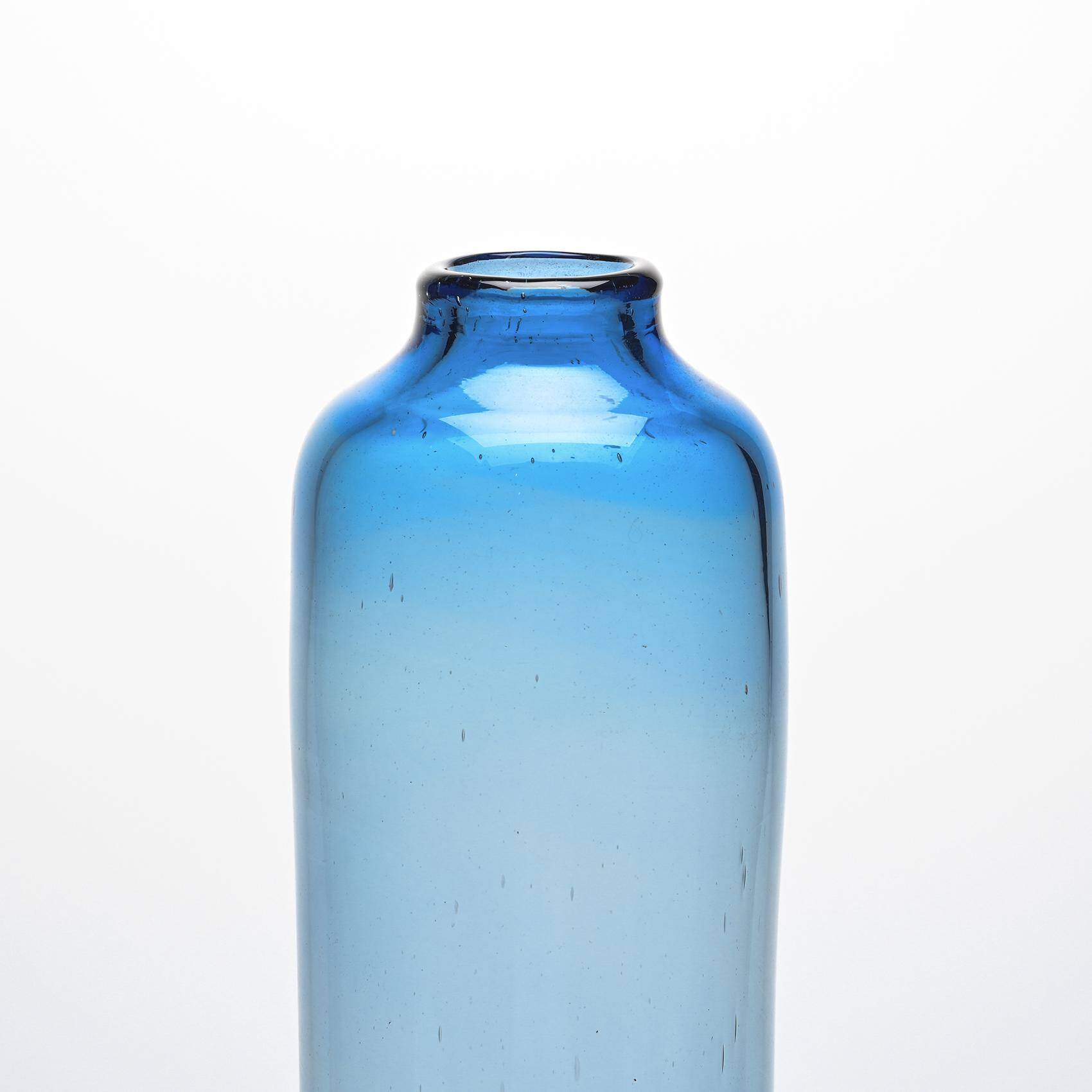 Cylindrical vase in light blue glass by Claude Morin, circa 1975