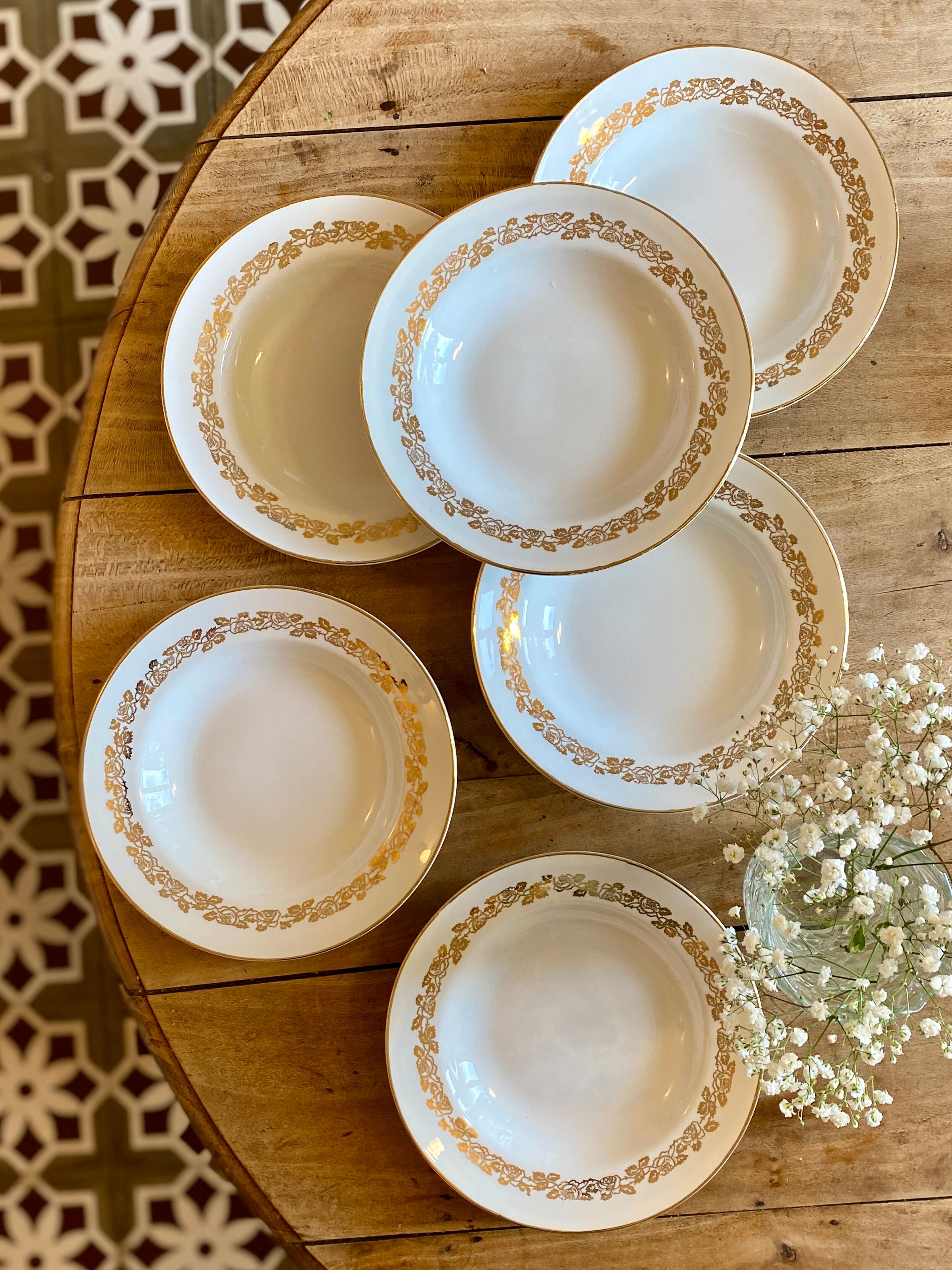Set of 6 vintage hollow plates Moulin des Loups