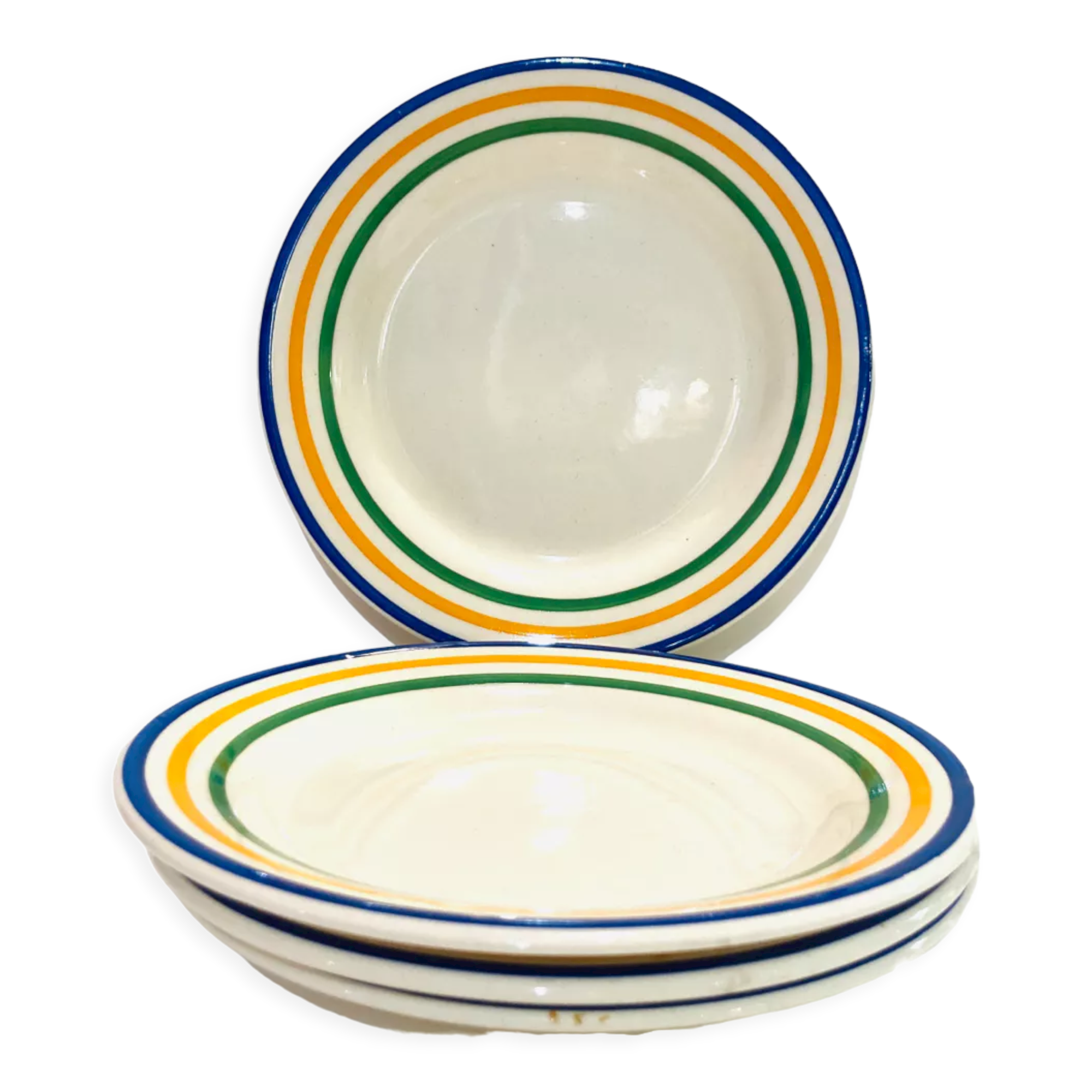 4 striped earthenware plates made in Romania