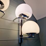 Pair of wall lights, G. Sciolari, in chrome metal and white opaline, 1970s