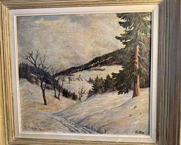Tableau Peinture de Montagne en Hiver