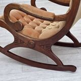 1960s, Scandinavian rocking chair, furniture velour, dark beech wood.
