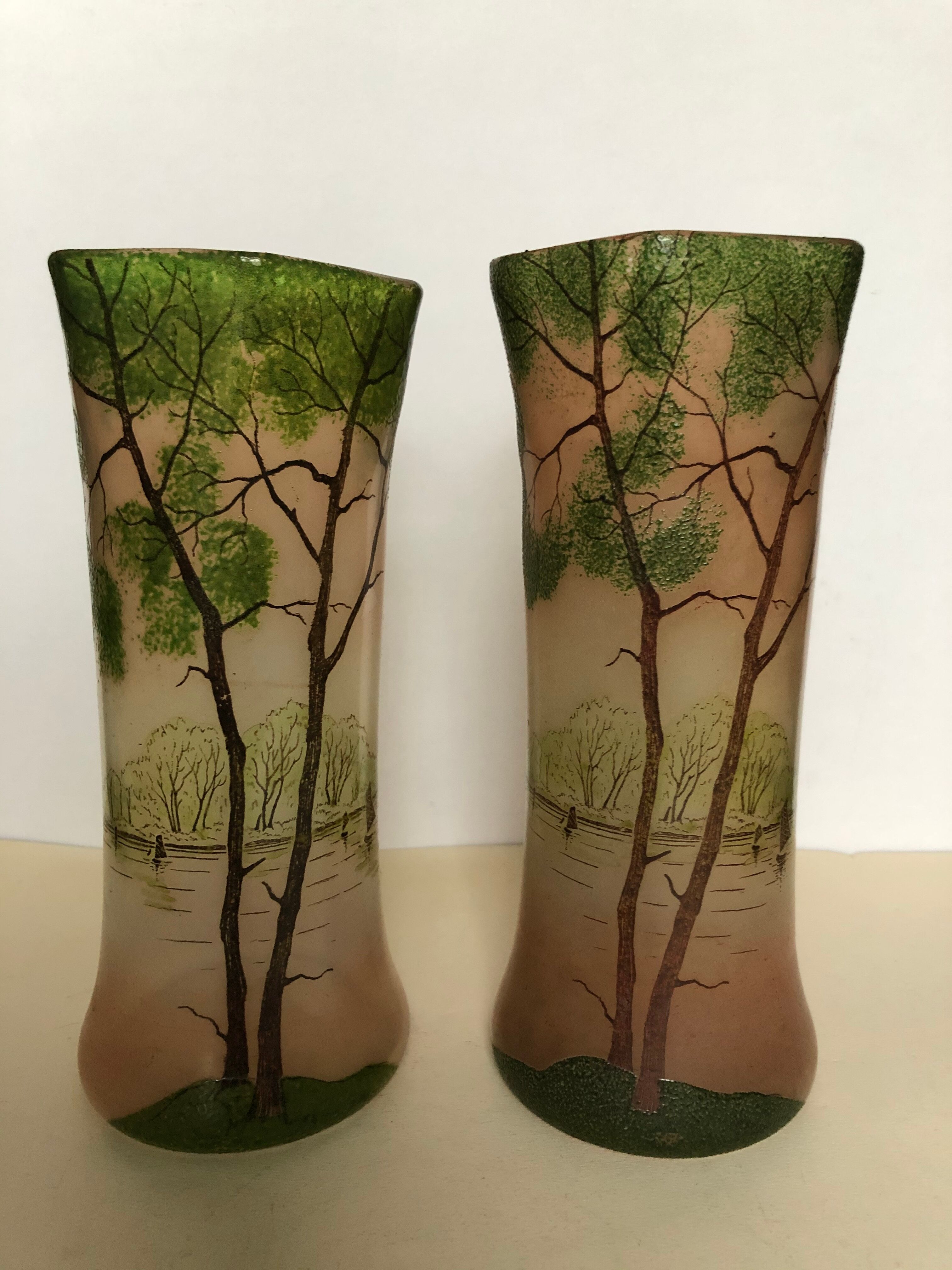 Pair of enamelled glass vases