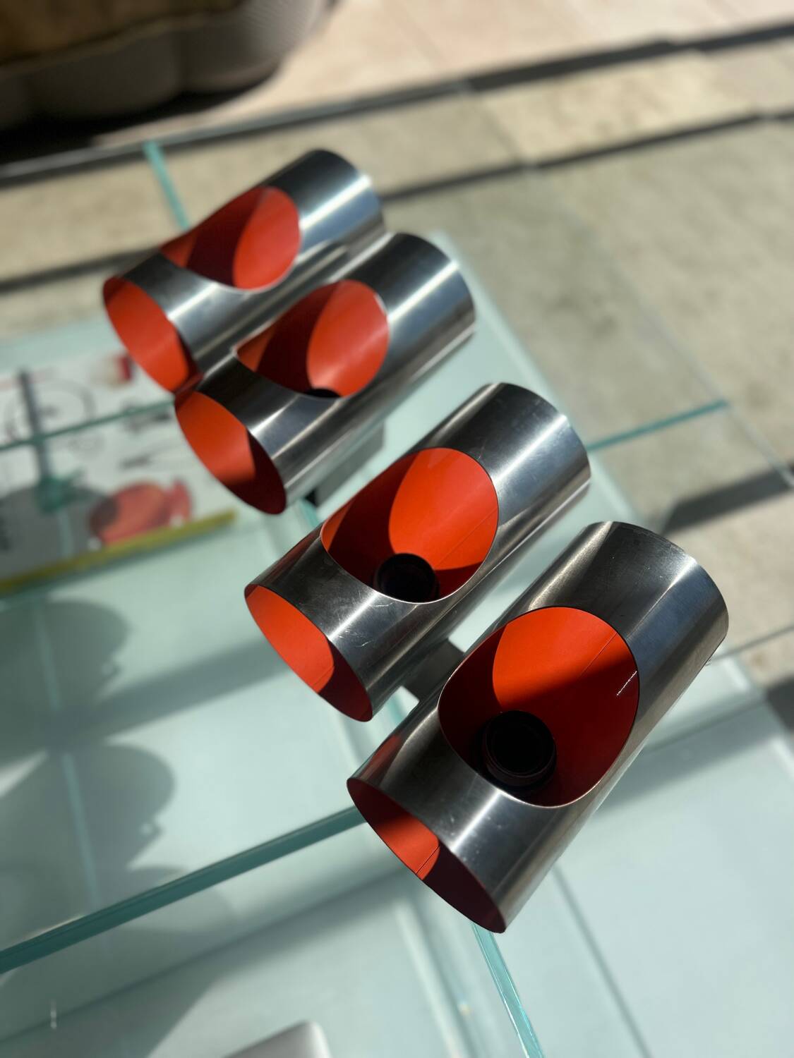 Pair of double oxar wall lights 1970