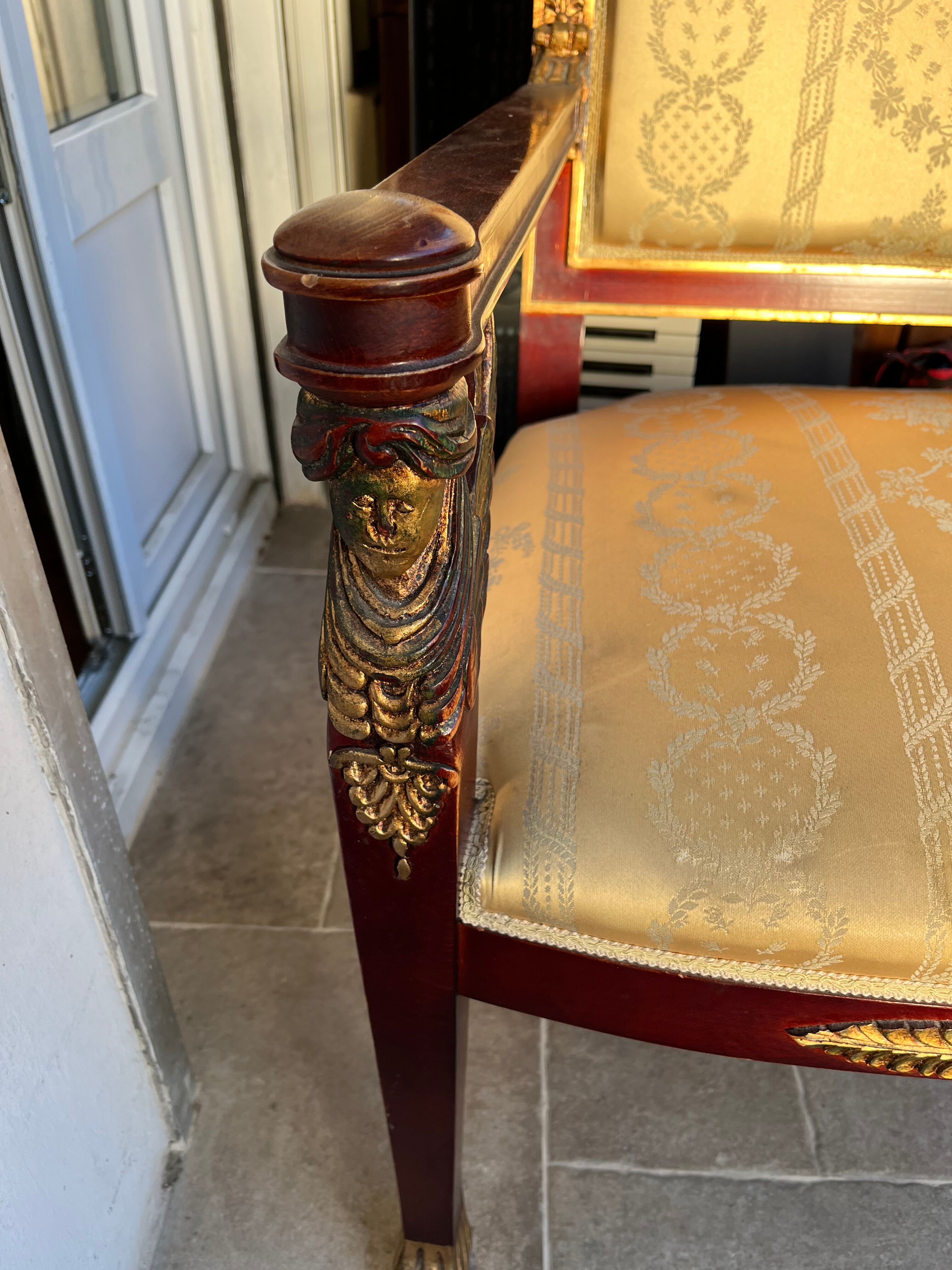 Armchair empire golden satin fabric