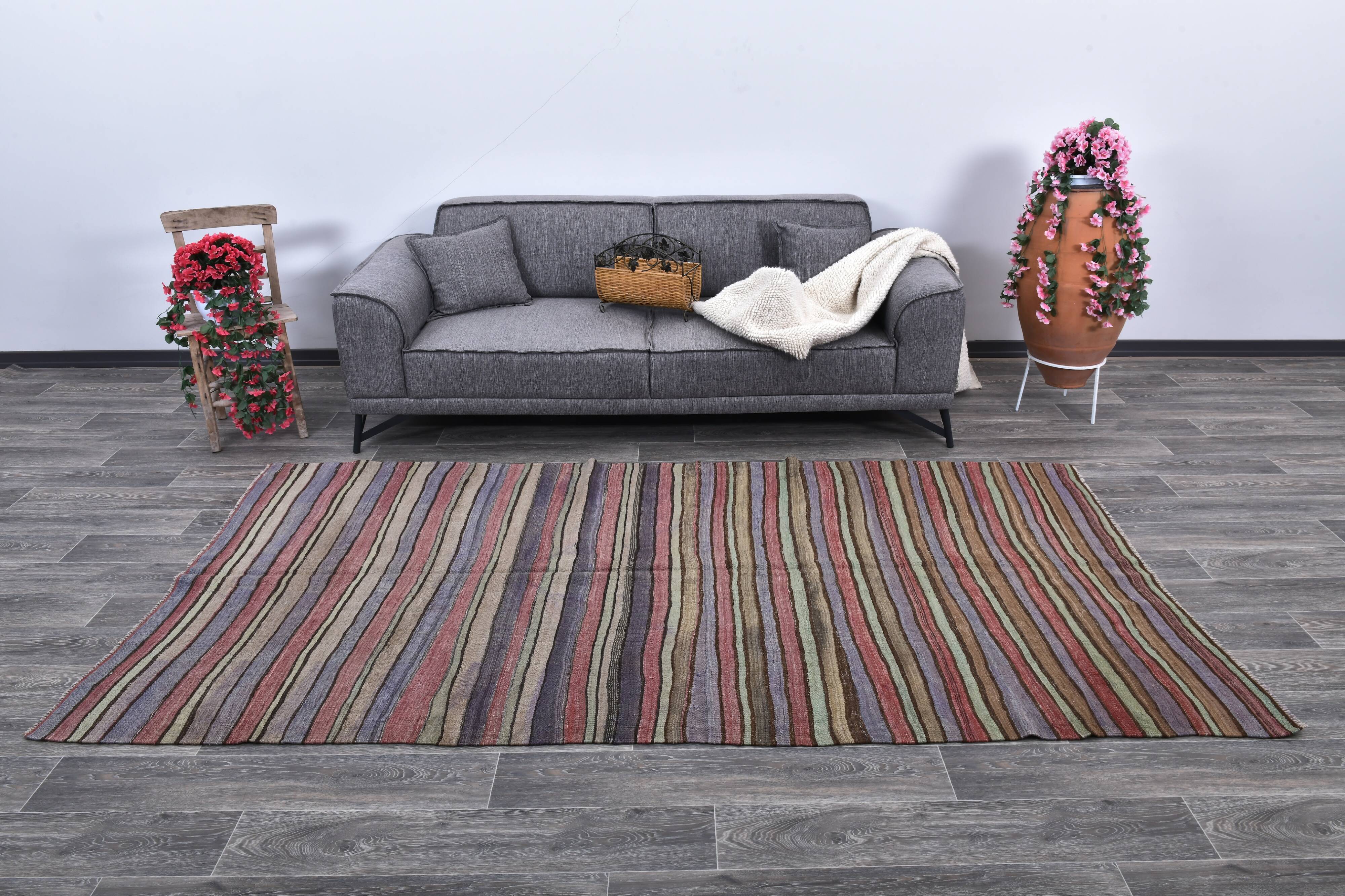 Blue & Green Striped Kilim Rug 146x288Cm SK 241322