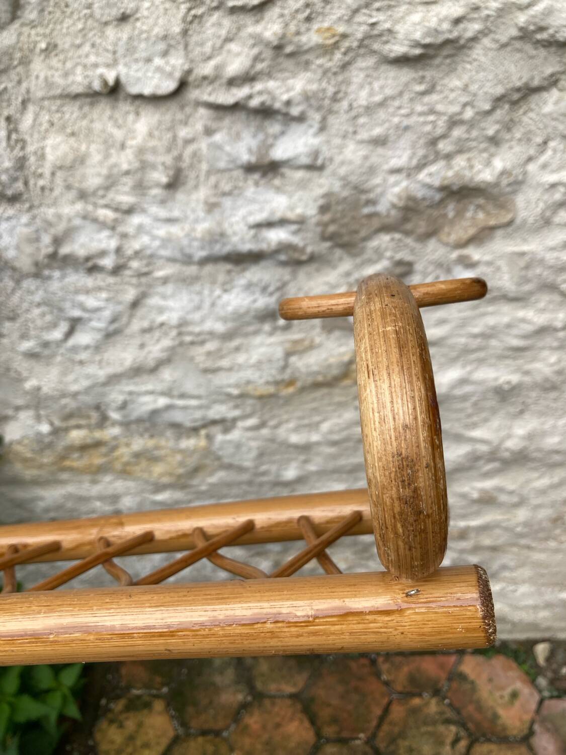 Vintage rattan wall coat rack