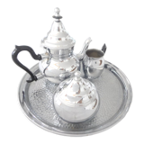 teapot, milk jug, sugar bowl, silver stainless steel, 1980,