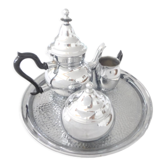 teapot, milk jug, sugar bowl, silver stainless steel, 1980,