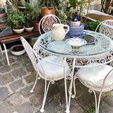 Garden furniture in white wrought iron and beveled glass early twentieth century