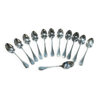 Series of 12 tablespoons Christofle silver metal model Perle