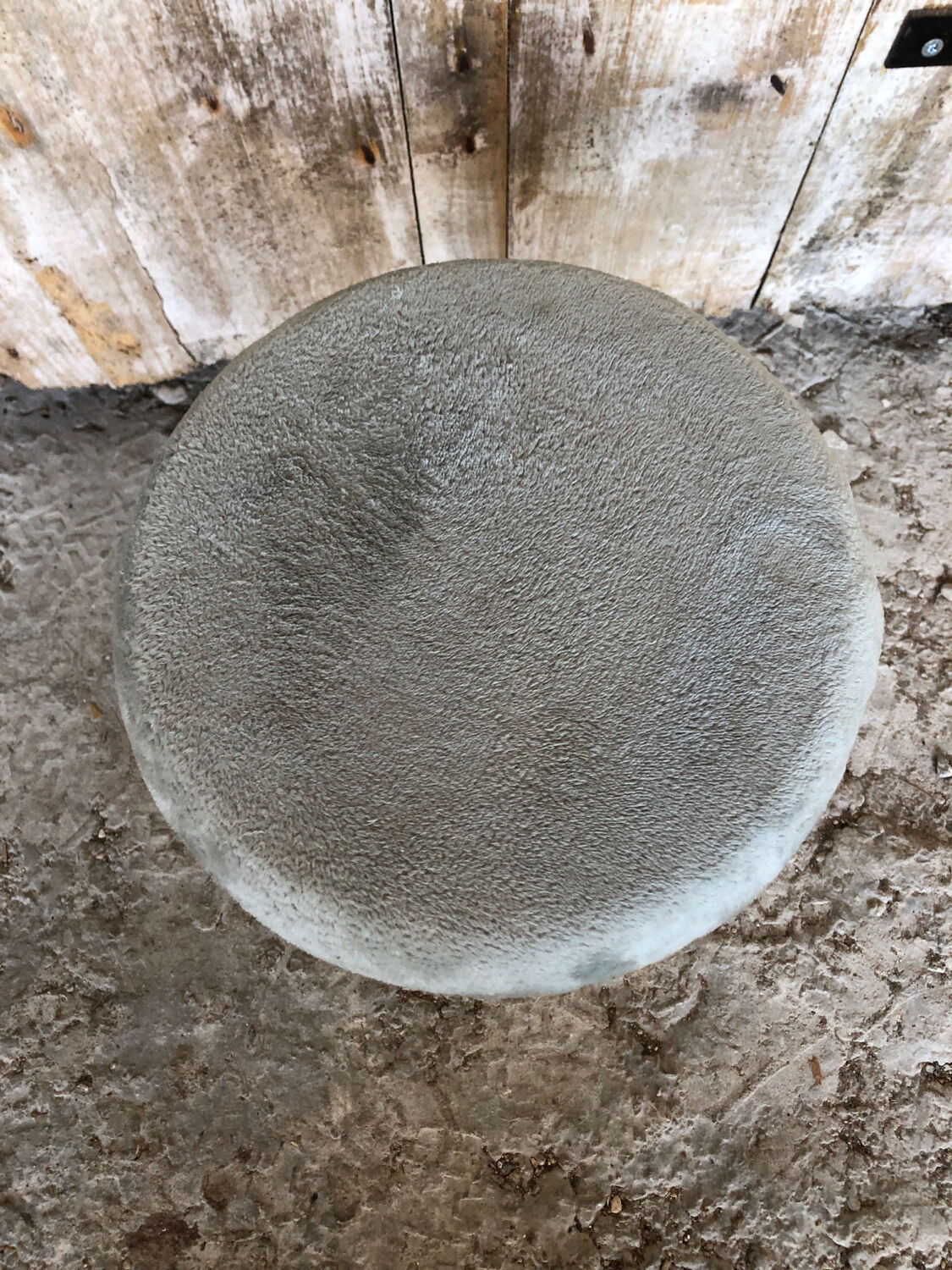 White Wood Tripod Milking Stool + Vintage Blue Gray Velvet Seat #A292