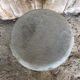 Tabouret de traite tripode bois blanc + assise velour bleu gris vintage #a292