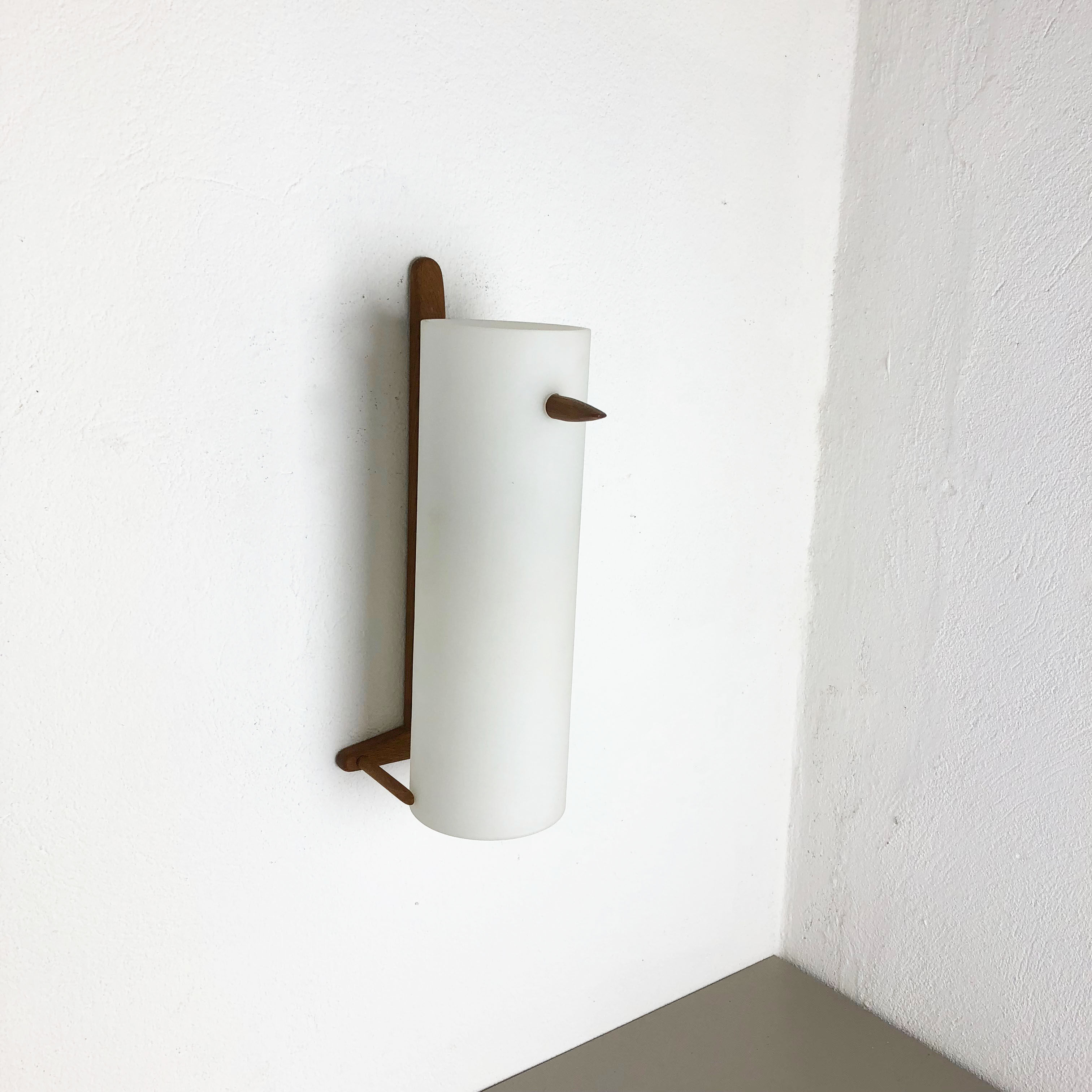 Teak and Glass Wall Sconces Light by Uno & Östen Kristiansson for Luxus, Sweden