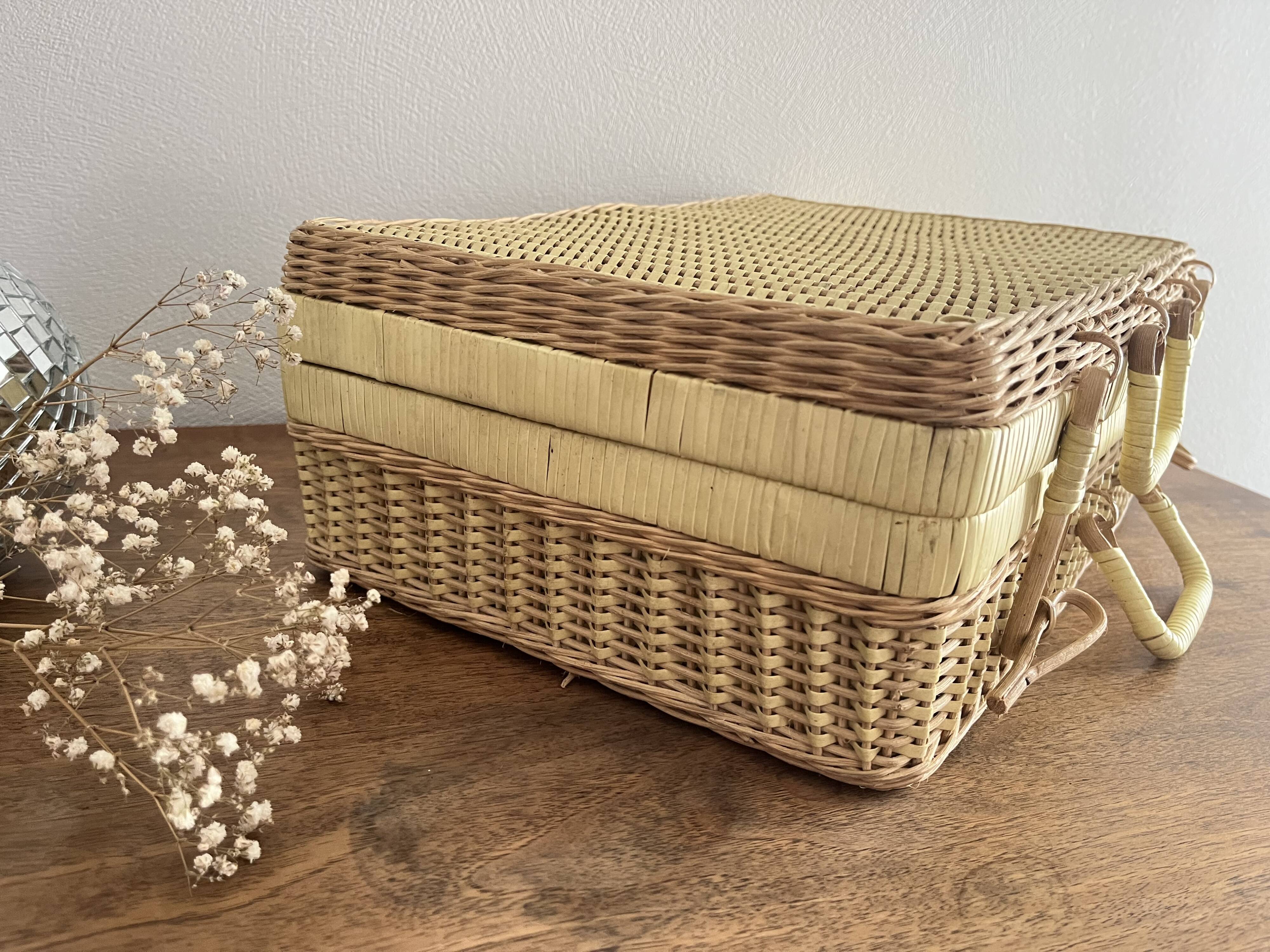 Vintage woven wicker suitcase