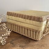 Vintage woven wicker suitcase