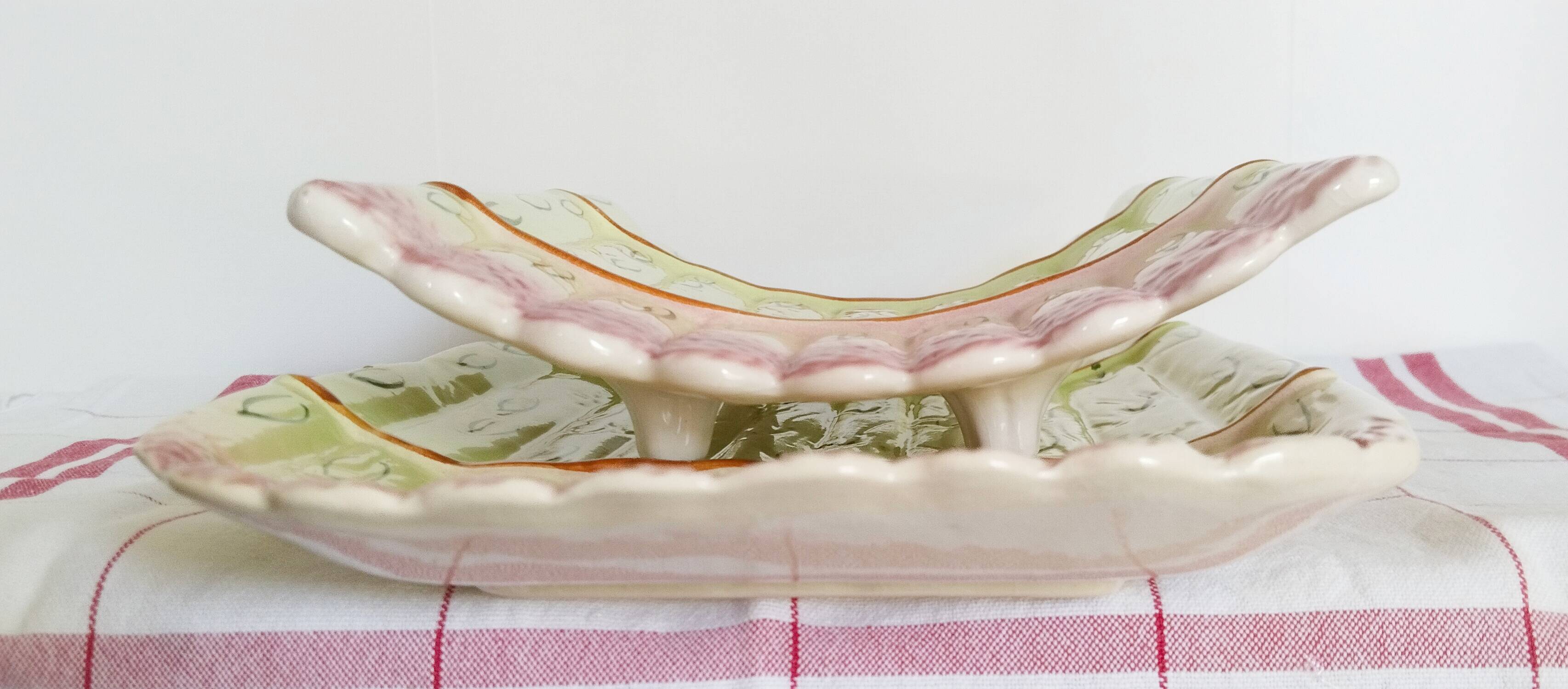 Barbotine earthenware asparagus dish