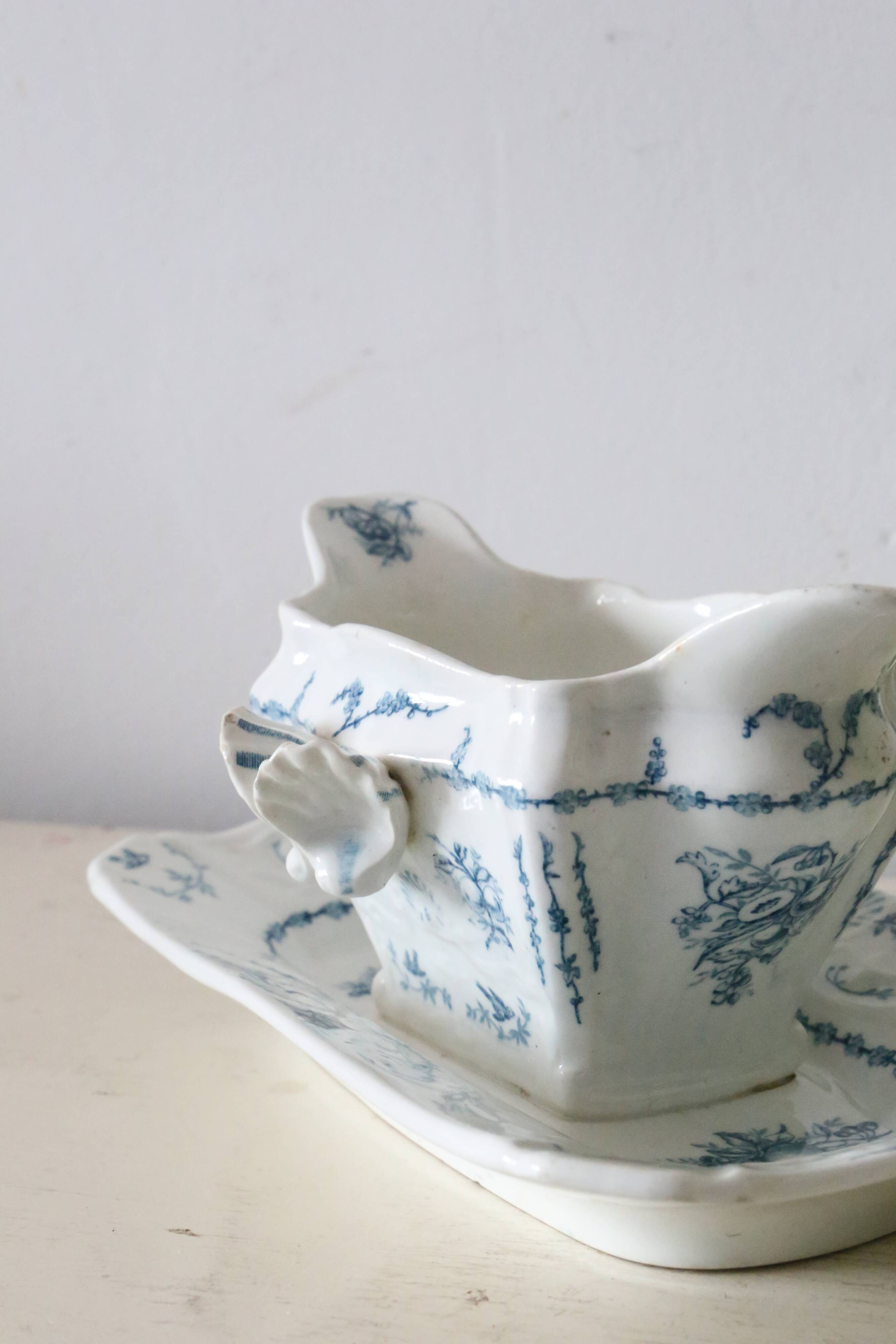 Pompadour ironstone sauceboat, Clairefontaine factory