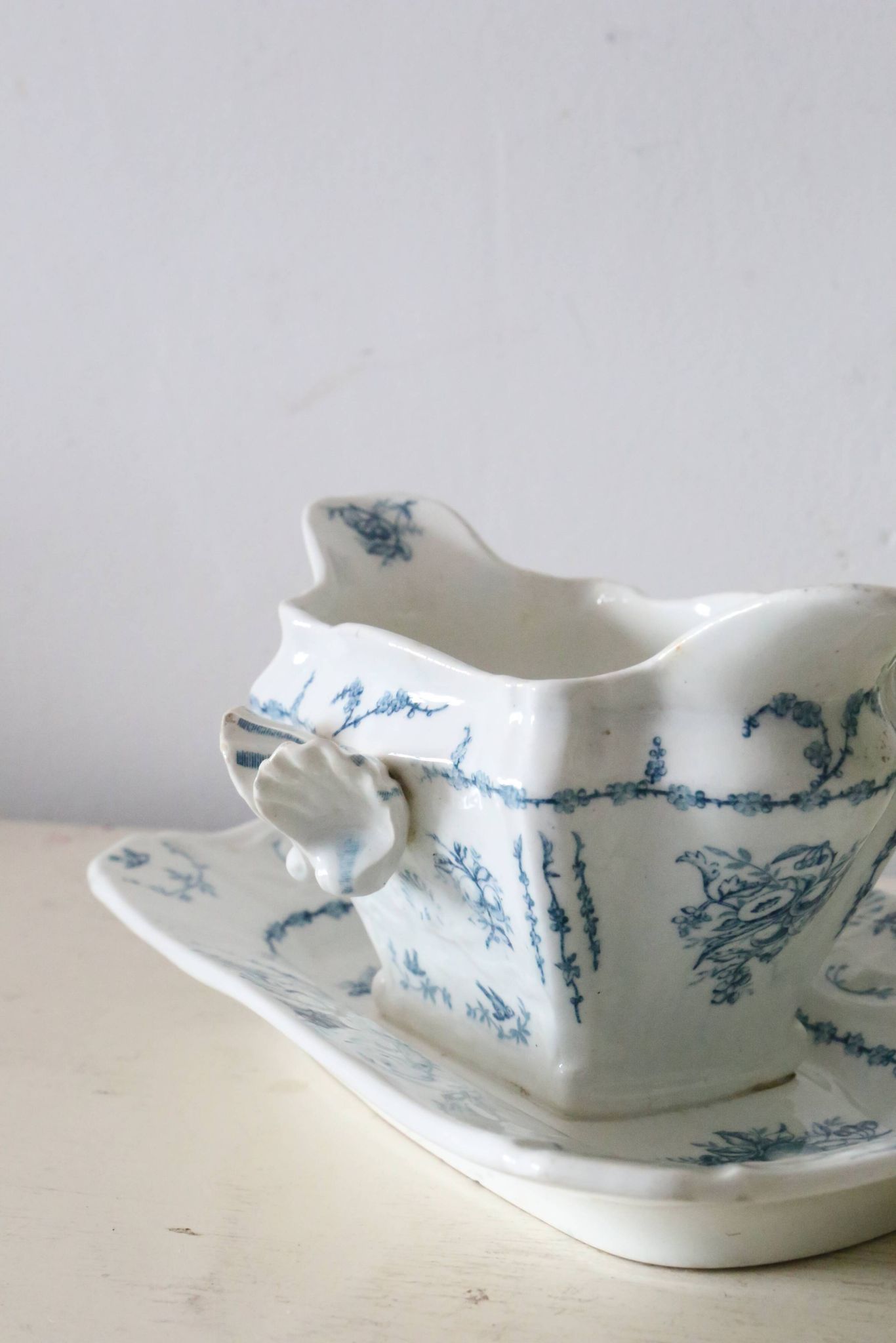 Pompadour ironstone sauceboat, Clairefontaine factory