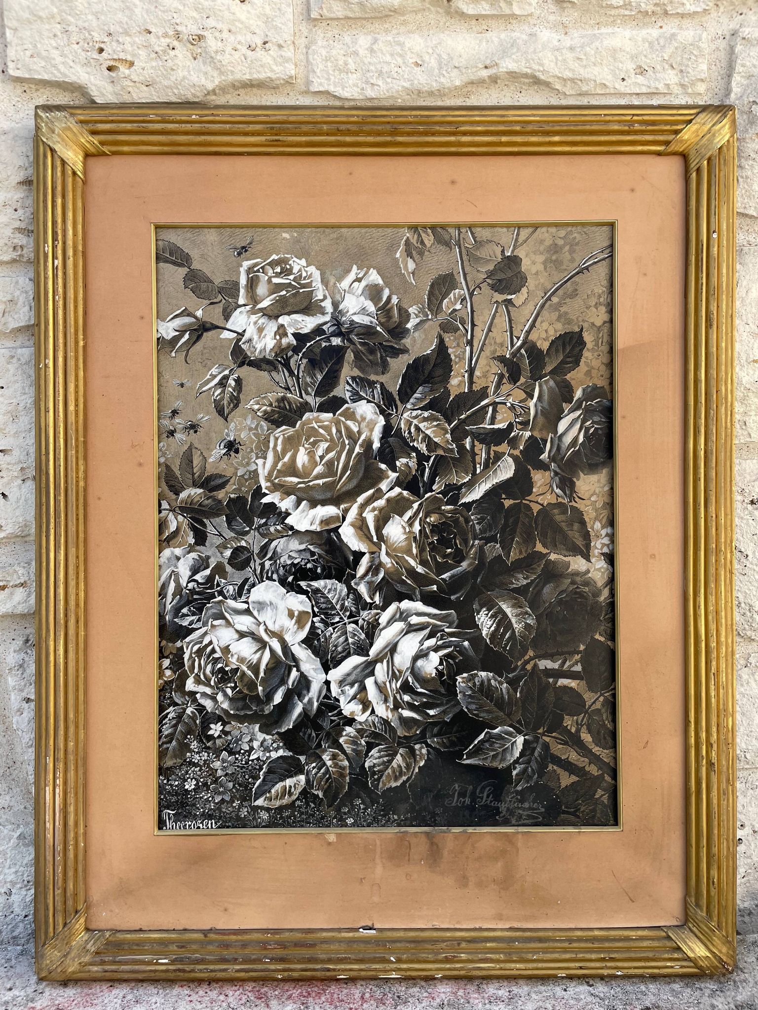 Tableau peinture ancienne roses stauffacher