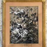 Tableau peinture ancienne roses stauffacher