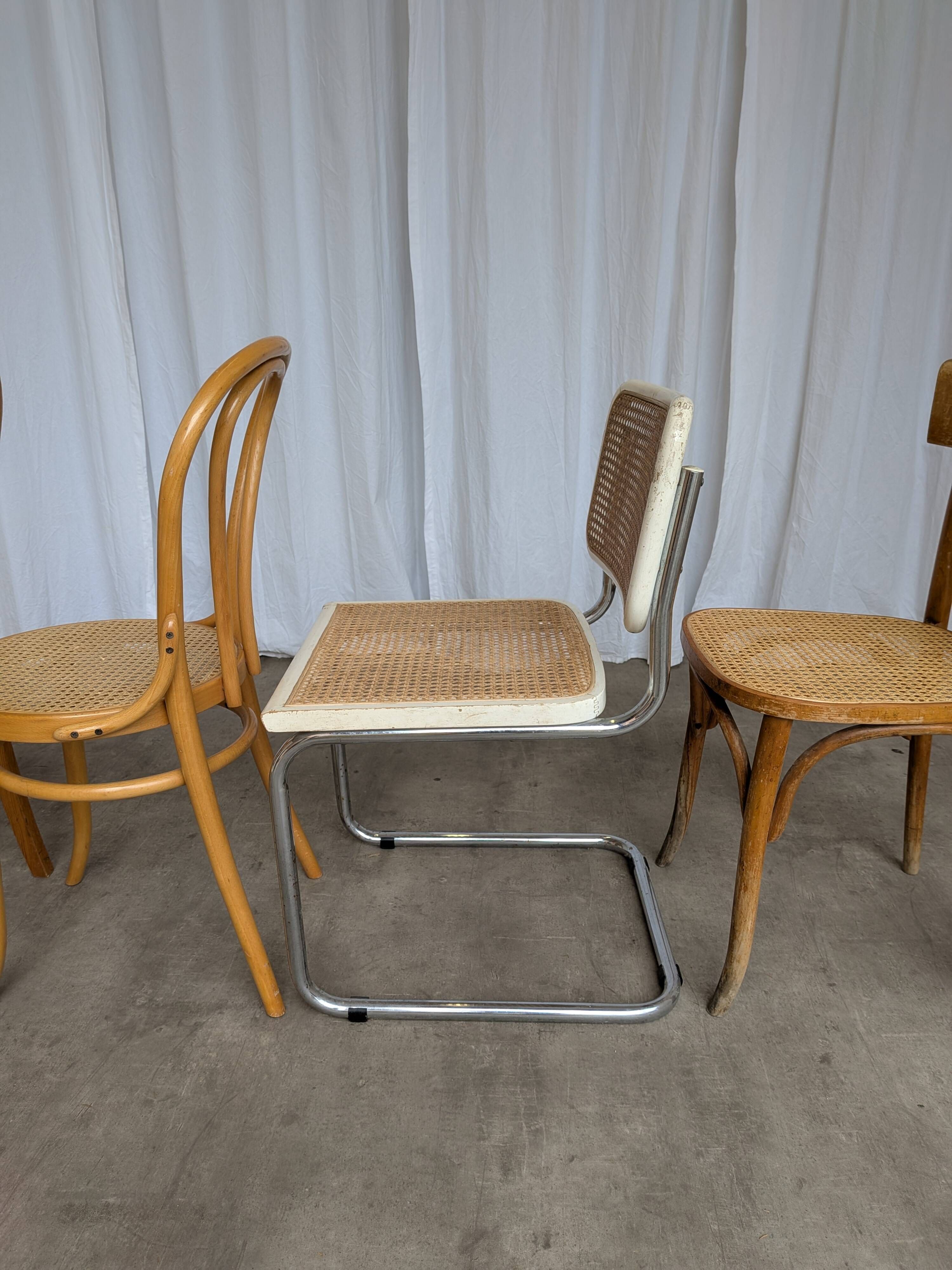 Set of 4 Mix & Match Dining Chairs with Cane Seat / Mid-Century Dining Furn