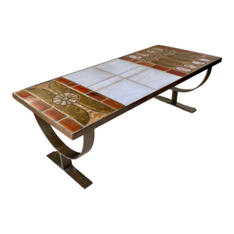 Ceramic coffee table and brushed steel by Jean Gregorieff