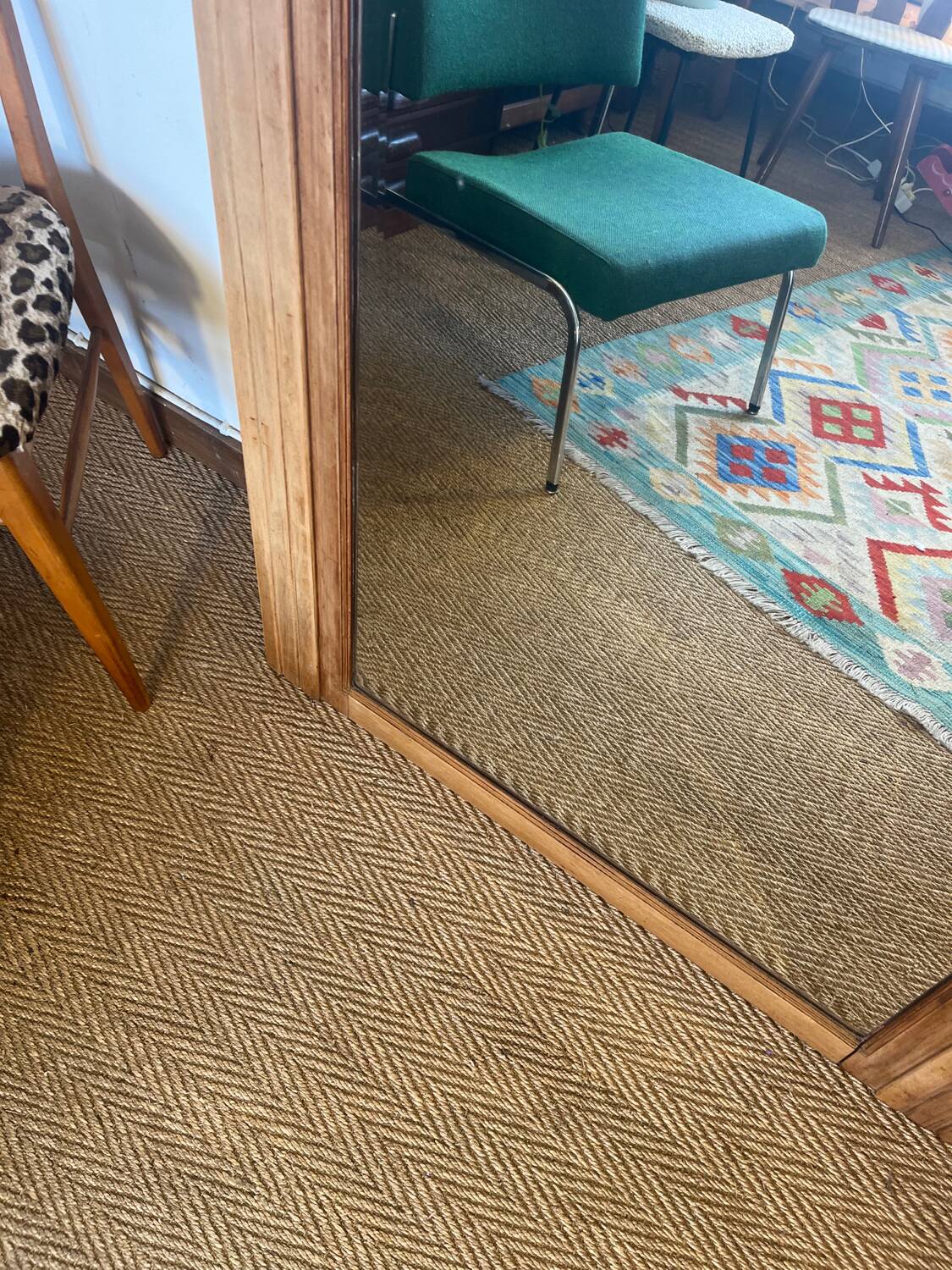 Large old art deco mirror in wood and beveled glass