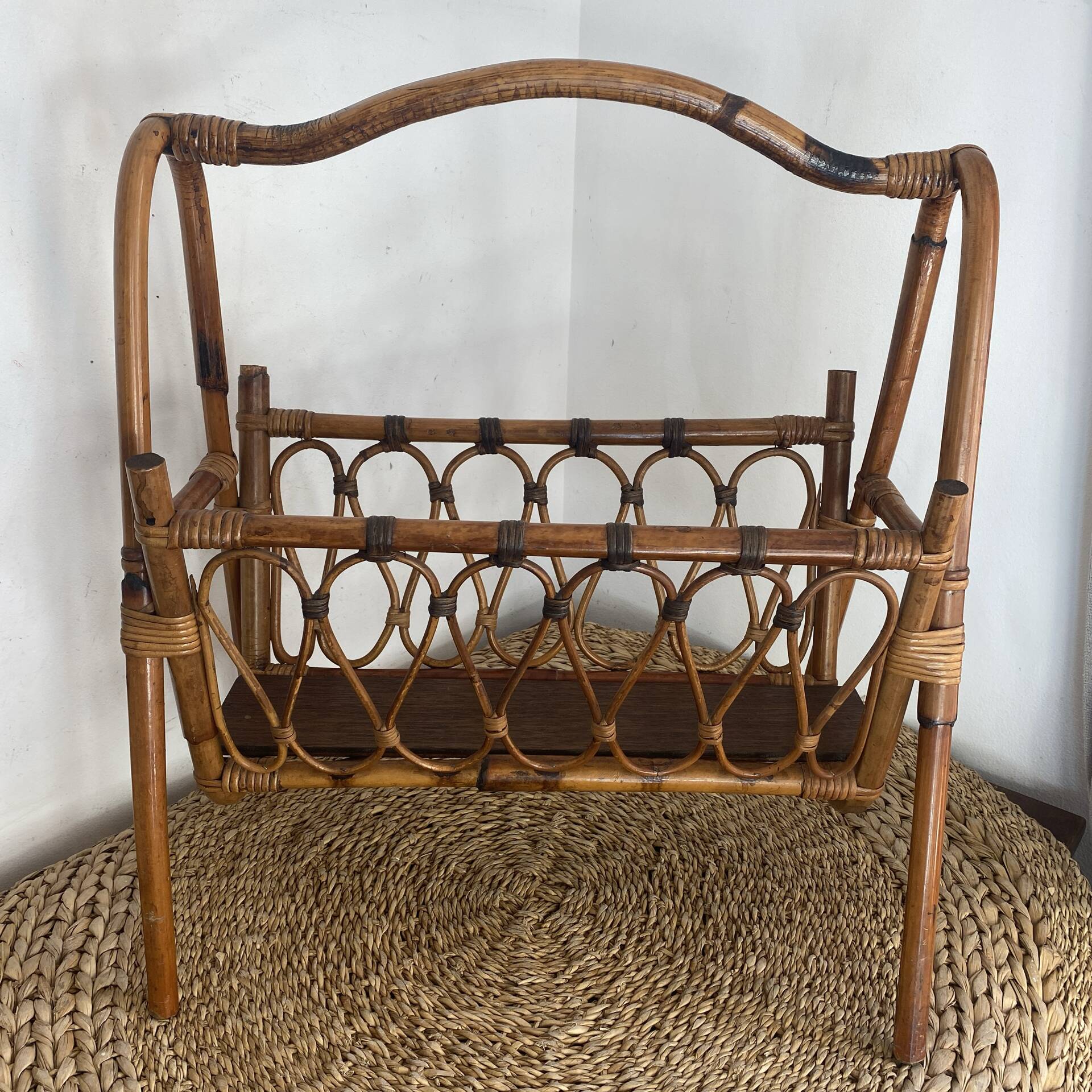 Bamboo and rattan magazine rack, 1960s